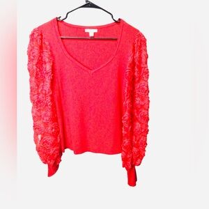 Cato Vibrant Red Textured Sleeve Blouse